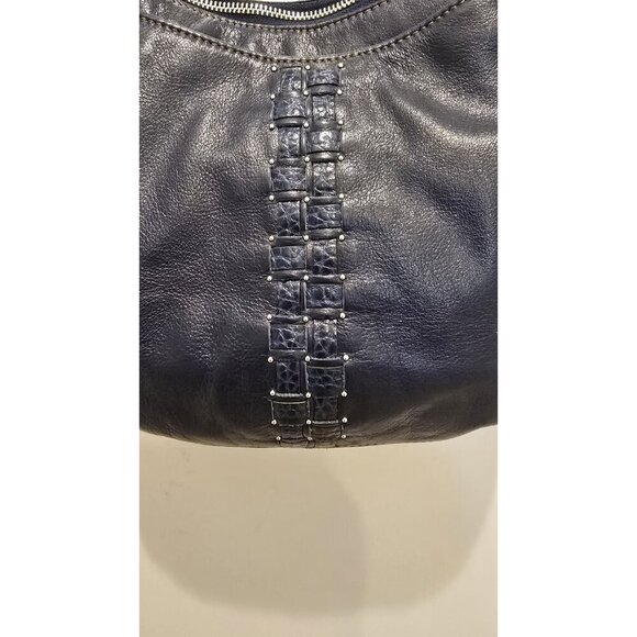 Brighton Vintage Navy Leather Crossbody Bag Embossed Detail & Adjustable Strap - Picture 4 of 16